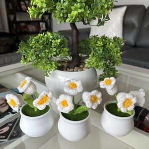 Handcrafted White and Yellow Crochet Flower Set